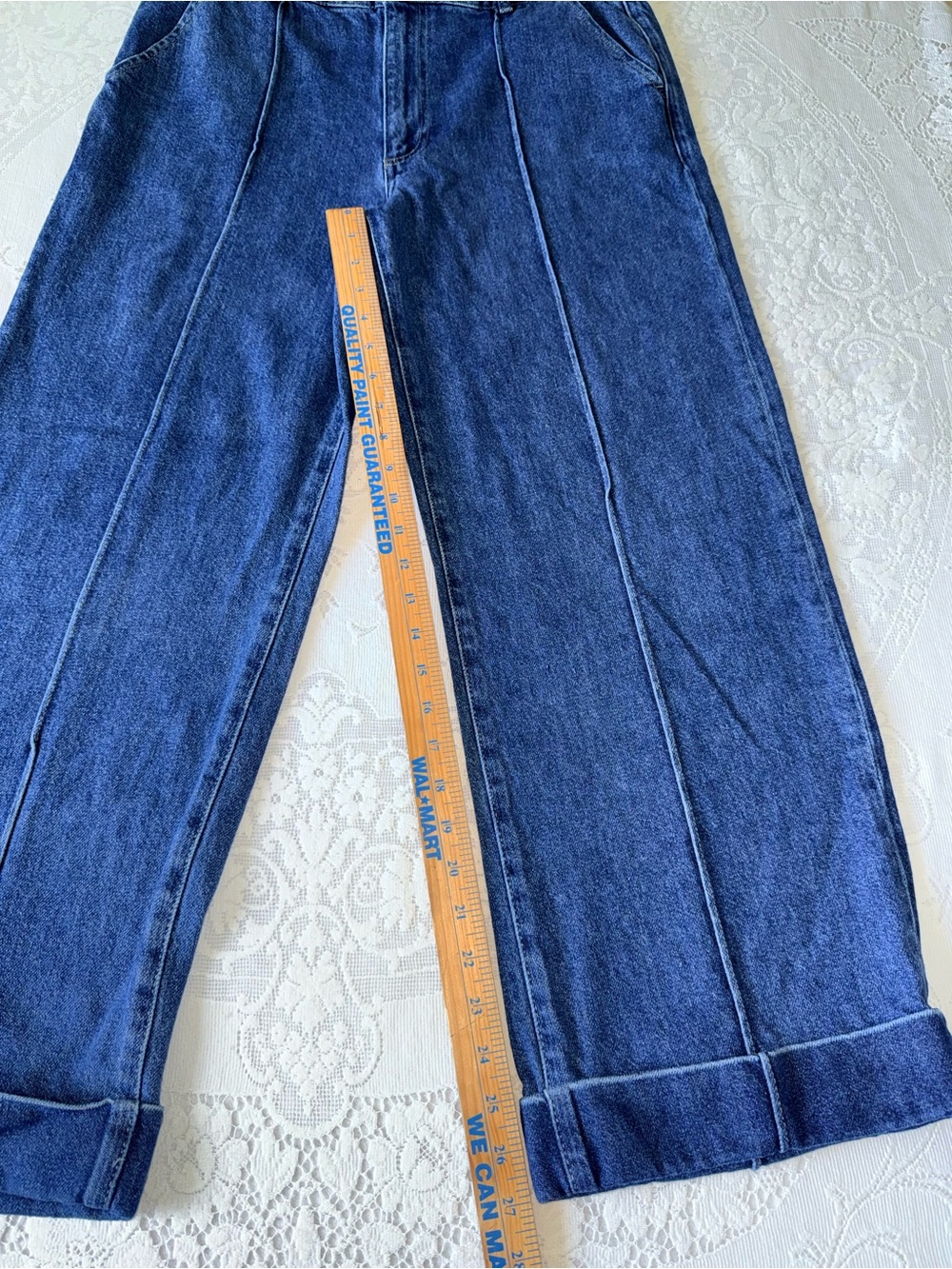 FRAME 70s Seamed Cuffed Crop Straight Leg Jeans Lago Di Como 30 medium dark blue - Picture 12 of 16